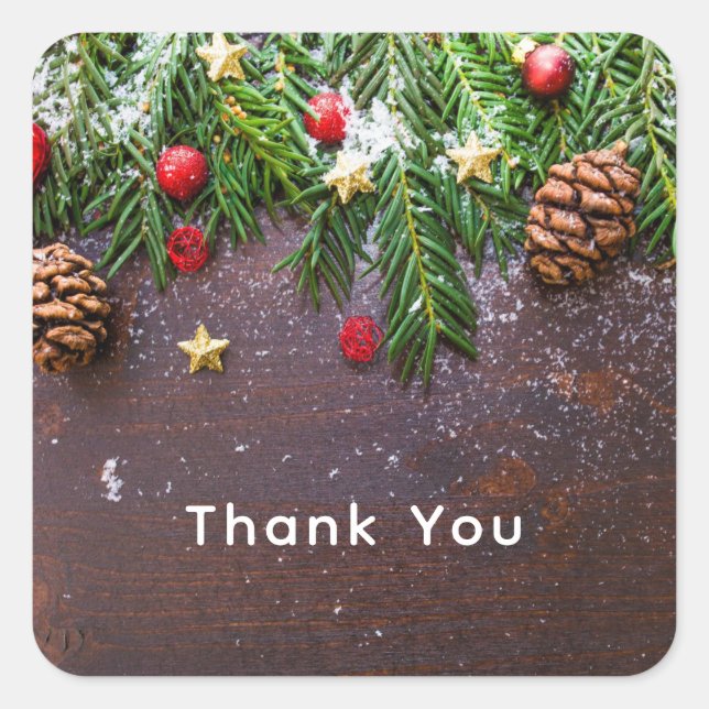 Pegatina Cuadrada Mesa de Navidades rusos con pino y nieve (Anverso)