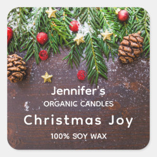 Pegatina Cuadrada Mesa de Navidades rusos con velas de pino y nieve