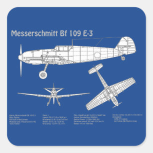 Pegatina Cuadrada Messerschmitt Bf 109 - Plano aéreo ABD