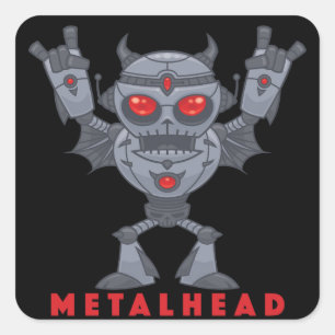 Pegatina Cuadrada Metalhead - Heavy Metalizado Robot Devil - Con Tex