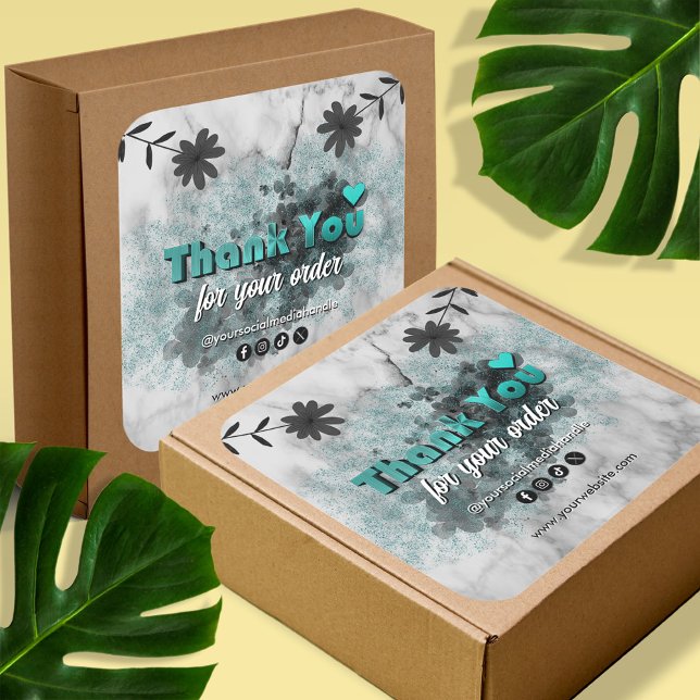 Pegatina Cuadrada Metálico Verde azulado Moderno Gracias Al Cliente (Subido por el creador)