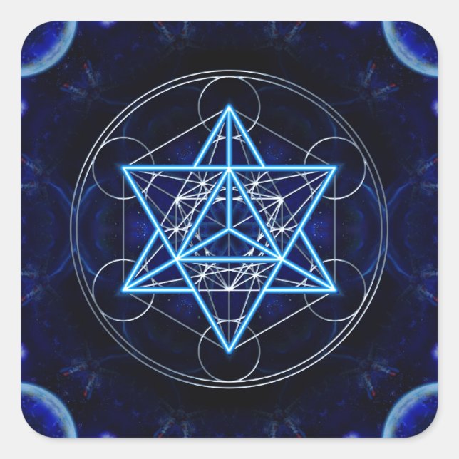 Pegatina Cuadrada Metatrons dado - Merkaba estrella Tetraeder - (Anverso)