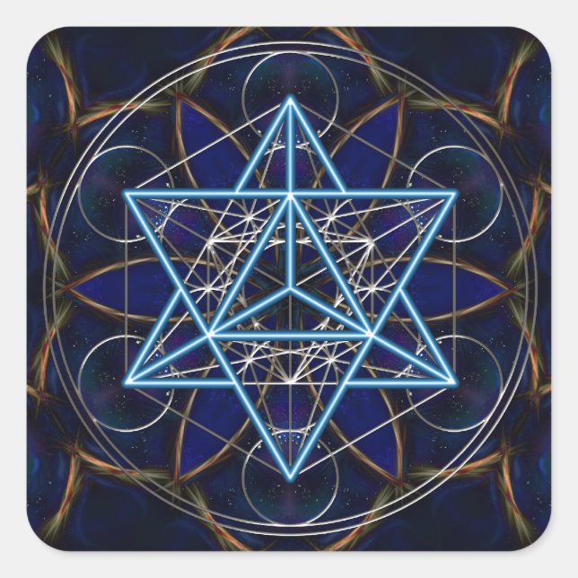 Pegatina Cuadrada Metatrons dado - Merkaba estrella Tetraeder - (Anverso)