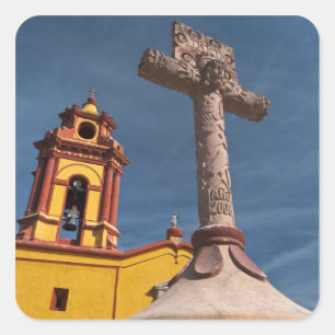 Pegatina Cuadrada México, Bernal. Vista de Iglesia de San Sebastian