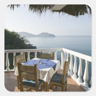Pegatina Cuadrada México, Guerrero, Zihuatanejo. Mesa de café sobre