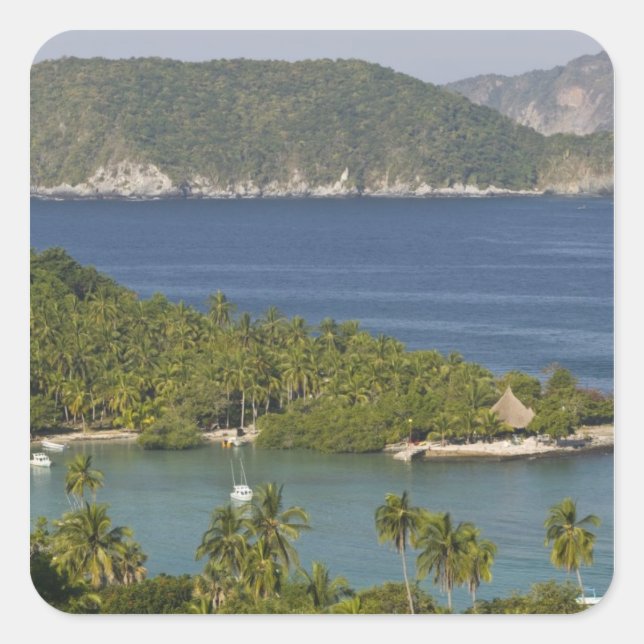 Pegatina Cuadrada México, Guerrero, Zihuatanejo. Playa Las Gatas (Anverso)