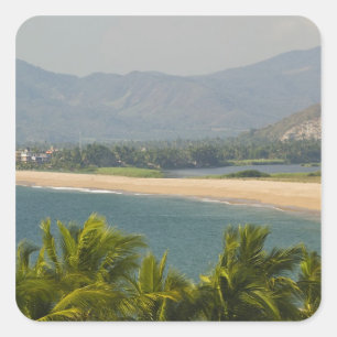 Pegatina Cuadrada México, Jalisco, Barra de Navidad. Playa del puebl