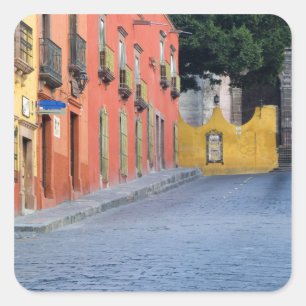 Pegatina Cuadrada México, San Miguel de Allende, casas a lo largo