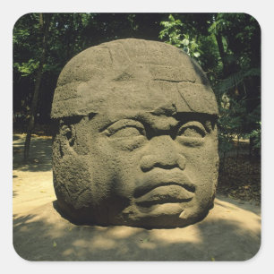 Pegatina Cuadrada México, Villahermosa, cabeza gigante Olmeca, La Ve