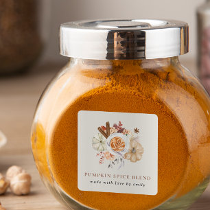 Pegatina Cuadrada Mezcla de Especias de Calabaza Personalizada Favor