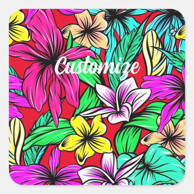 Pegatina Cuadrada Mezcla de Flores Tropicales Thunder_Cove (Anverso)