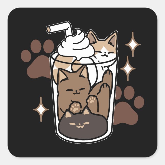 Pegatina Cuadrada Mezcla perfecta: diseño de café para gato y café (Anverso)