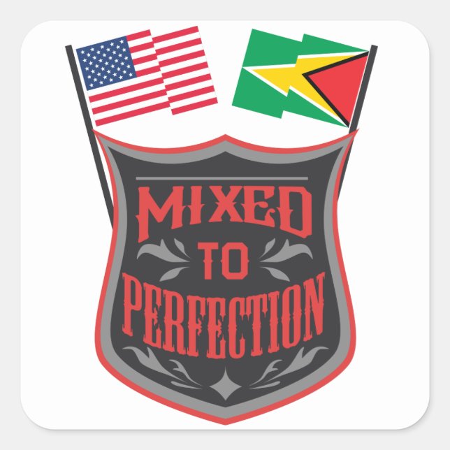 Pegatina Cuadrada Mezclado Con Perfección Guyana Orgullo De Bandera  (Anverso)