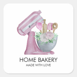 Pegatina Cuadrada Mezclador de acuarela y batido de flores