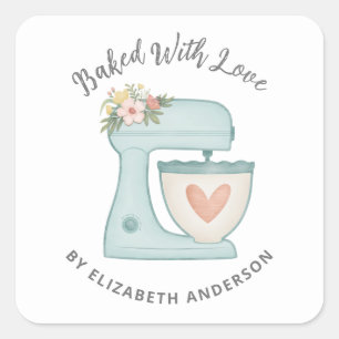 Pegatina Cuadrada Mezclador De Pasteles Cuidados Horneado Con Pegati
