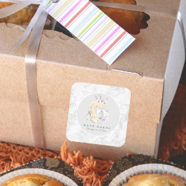 Pegatina Cuadrada Mezclador de pasteles Panadería Floral Mármol Gris