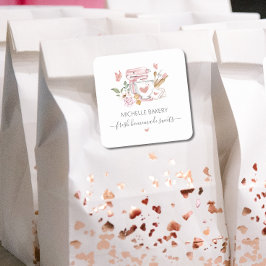 Pegatina Cuadrada Mezclador del stand de panadería acuarela