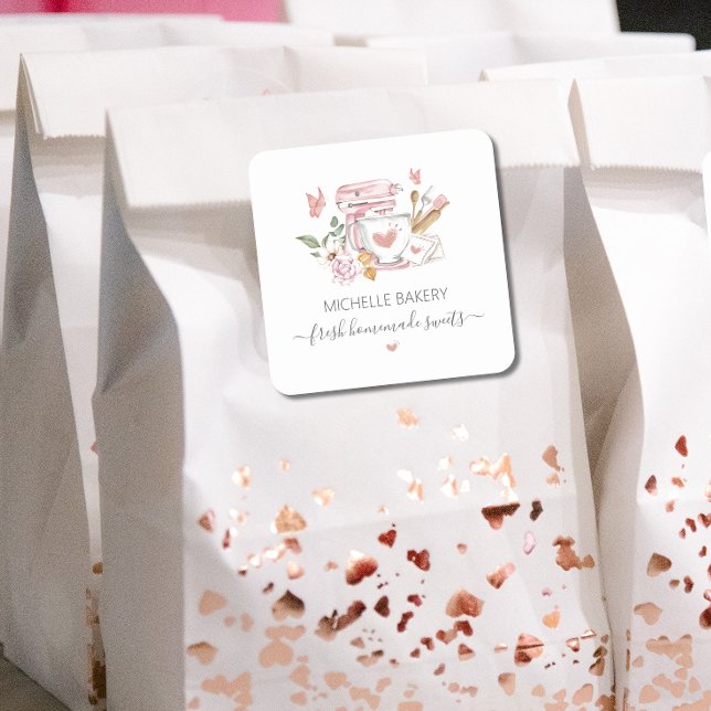 Pegatina Cuadrada Mezclador del stand de panadería acuarela (Subido por el creador)