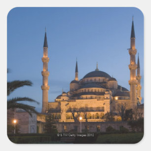 Pegatina Cuadrada Mezquita azul, área de Sultanhamet, Estambul,