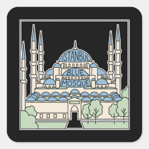 Pegatina Cuadrada Mezquita Azul Estambul Minimalista Doodle