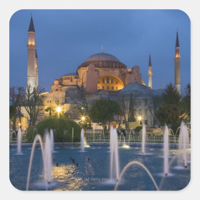 Pegatina Cuadrada Mezquita Azul, Estambul, Turquía (Anverso)