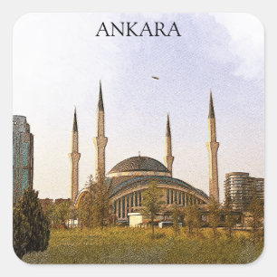 Pegatina Cuadrada Mezquita clásica de kocatepe de Ankara Turquía