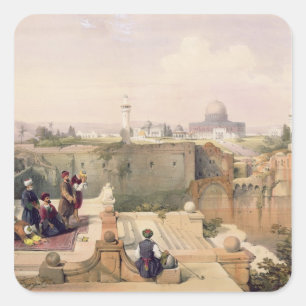 Pegatina Cuadrada Mezquita de Omar que muestra el sitio del templo