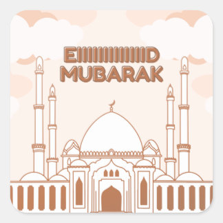 Pegatina Cuadrada Mezquita Inglés árabe feliz eid -Eid Al Fitr-
