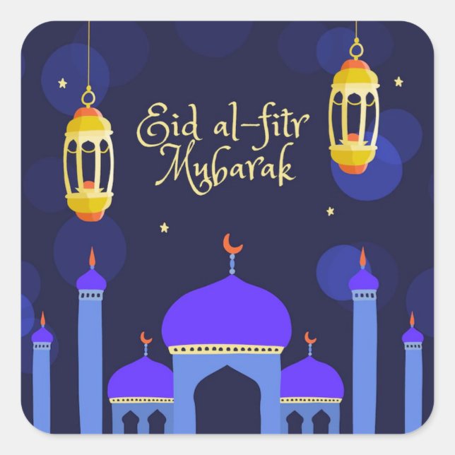 Pegatina Cuadrada Mezquita Islámica Eid Al Fitr (Anverso)