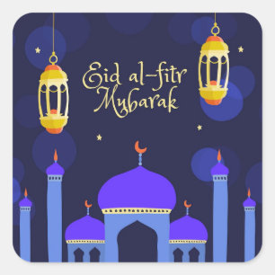 Pegatina Cuadrada Mezquita Islámica Eid Al Fitr