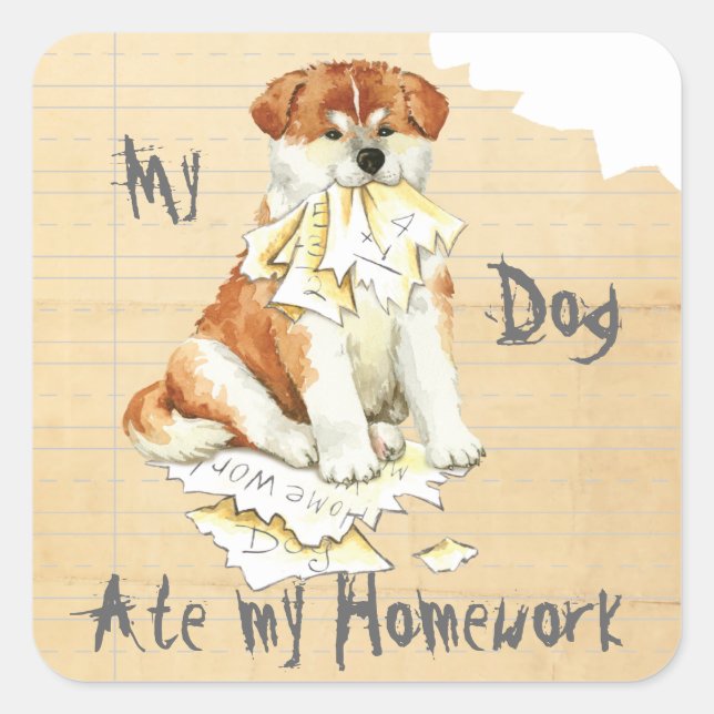 Pegatina Cuadrada Mi Akita comió mi hogar (Anverso)