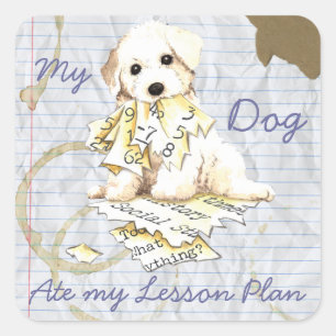 Pegatina Cuadrada Mi Amigo Bichon Ate Mi Plan De Lecciones