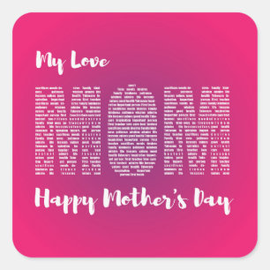 Pegatina Cuadrada Mi amor Mi mamá Feliz día de las madres camisetas