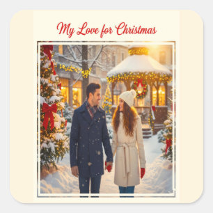 PEGATINA CUADRADA MI AMOR POR LA ESCENA DE HOMBRE Y MUJER DE NAVIDAD