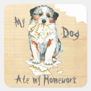Pegatina Cuadrada Mi Aussie Ate My Homework