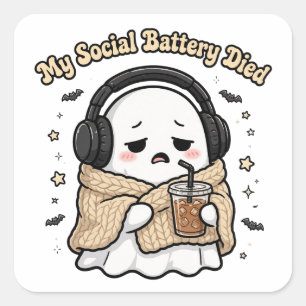 Pegatina Cuadrada Mi Batería Social Murió Bolsa - Funny Introvert
