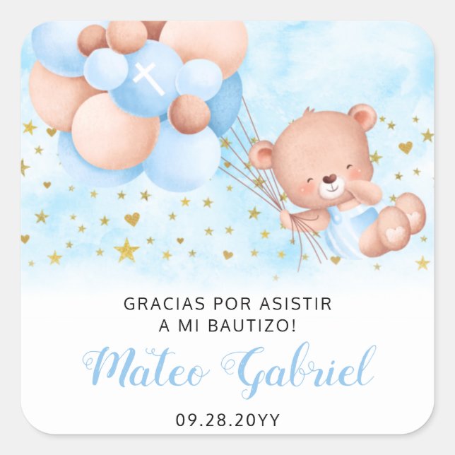 Pegatina Cuadrada Mi bautizo bautizo español bautizo recuerdos para  (Anverso)