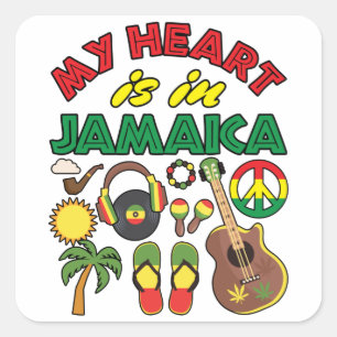 Pegatina Cuadrada Mi corazón está en Jamaica