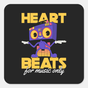 Pegatina Cuadrada Mi corazón late por la música Sólo el amante de la