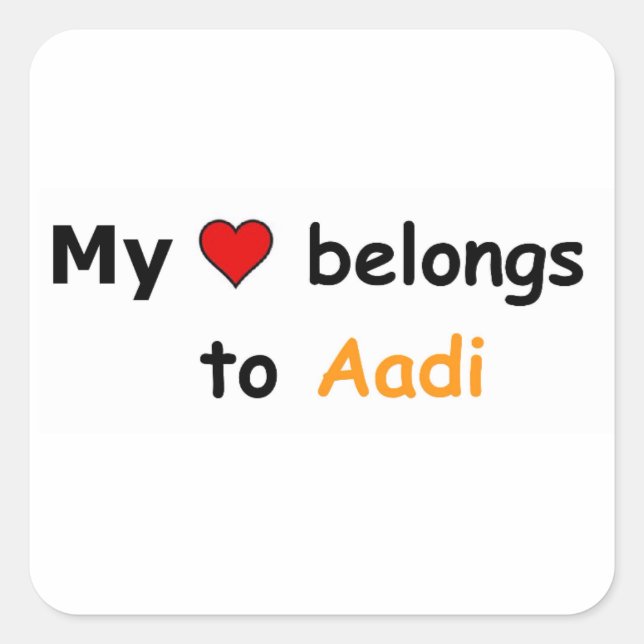 Pegatina Cuadrada Mi corazón pertenece a Aadi (Anverso)
