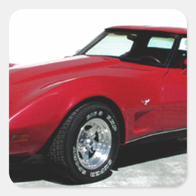 Pegatina Cuadrada Mi Corvette rojo de 1979 (Anverso)