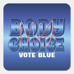 Pegatina Cuadrada Mi cuerpo mi elección azul