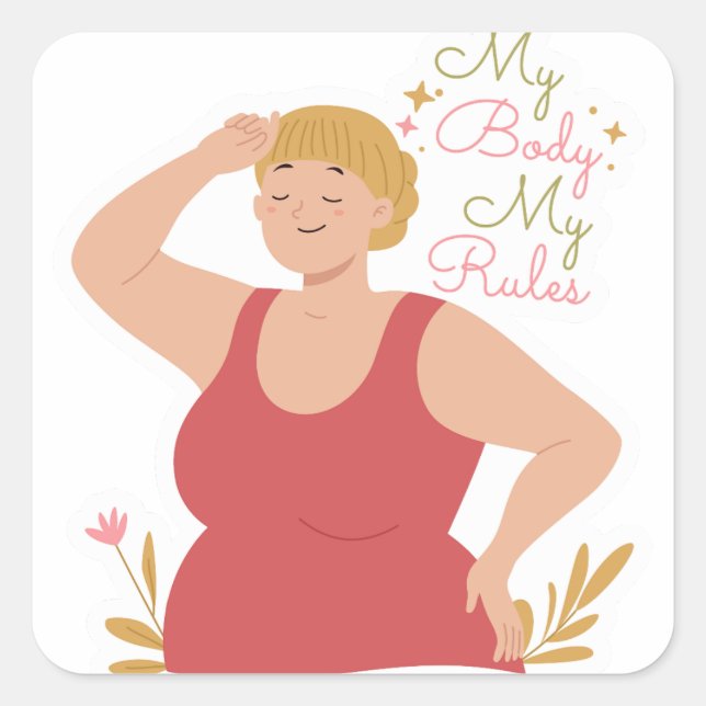 Pegatina Cuadrada Mi cuerpo mis reglas (Anverso)