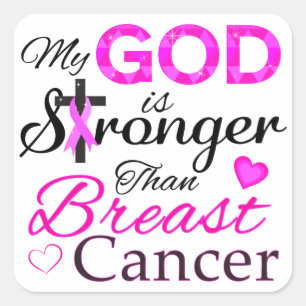 Pegatina Cuadrada Mi DIOS es más fuerte que el cáncer de mama
