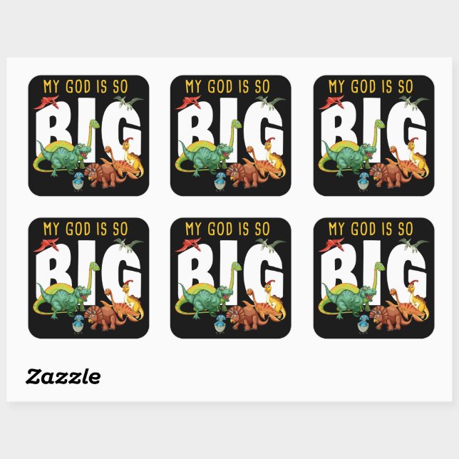 Pegatina Cuadrada Mi DIOS es tan grande - Dinosaurio de fe cristiana (Hoja)
