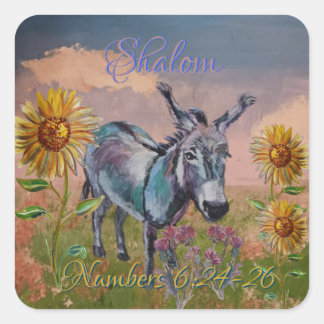 Pegatina Cuadrada mi dulce Esther, burro, flores silvestres
