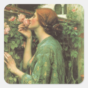 Pegatina Cuadrada Mi dulce rosa, o Alma de la rosa por Waterhouse