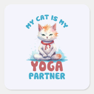 Pegatina Cuadrada Mi Gato Es Mi Pareja De Yoga -Gato Mediador Adorab