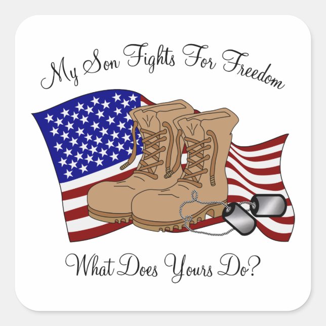 Pegatina Cuadrada Mi Hijo Lucha Por La Libertad (Anverso)