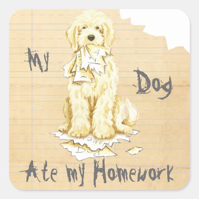 Pegatina Cuadrada Mi Komondor comió mi casa (Anverso)